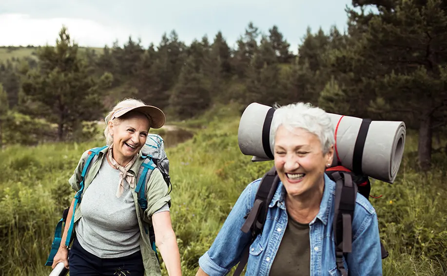 Middle age friends on a hike